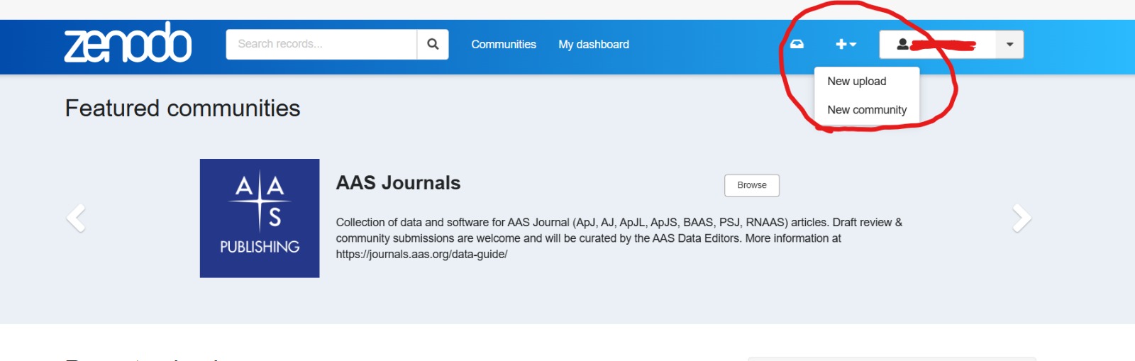 Print 2 — Tela do Zenodo com botão New upload